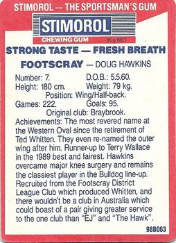 1990 AFL Scanlens Stimorol #147 Doug Hawkins Back